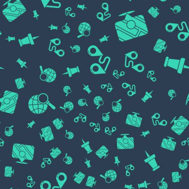 Yol konumunu, şehir haritası navigasyonunun bilgisini, küreyle büyüteç ve pürüzsüz desen üzerine pimi yerleştir. Vektör