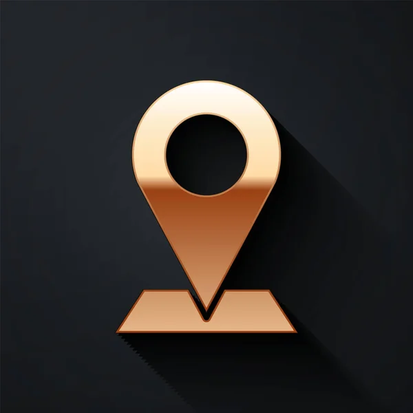 Arany Térkép Pin Ikon Elszigetelt Fekete Háttér Navigáció Mutató Hely — Stock Vector