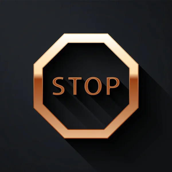 Icona Segno Gold Stop Isolata Sfondo Nero Simbolo Stop Segnalazione — Vettoriale Stock