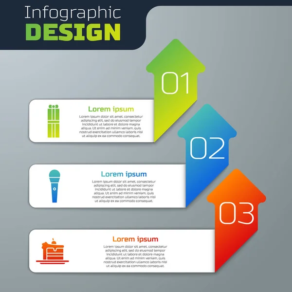 Set Coffret Cadeau Micro Karaoké Gâteau Modèle Infographie Entreprise Vecteur — Image vectorielle