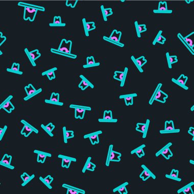 Batılı kovboy şapkası ikonu siyah arka planda izole edilmiş kusursuz desen. Vektör İllüstrasyonu