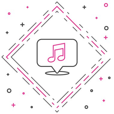 Beyaz arkaplanda izole edilmiş konuşma balonu simgesindeki satır müzikali notası. Müzik ve ses konsepti. Renkli taslak konsepti. Vektör İllüstrasyonu