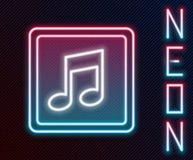 Parlayan neon çizgisi Müzik notası, ton simgesi siyah arkaplanda izole. Renkli taslak konsepti. Vektör İllüstrasyonu