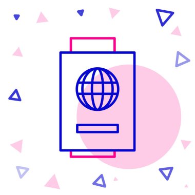 Bilet simgesi beyaz arka planda izole edilmiş çizgi pasaportu. Kimlik Belgesi. Konsept seyahat ve turizm. Renkli taslak konsepti. Vektör İllüstrasyonu