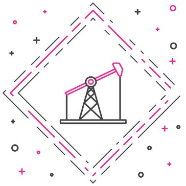 Çizgi yağı pompası ya da pompa ikonu beyaz arka planda izole edildi. Petrol platformu. Renkli taslak konsepti. Vektör İllüstrasyonu