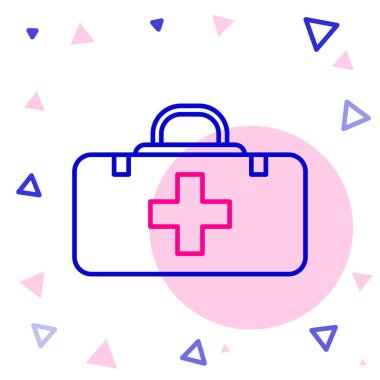 İlk yardım çantası simgesi beyaz arkaplanda izole edildi. Haçlı sağlık kutusu. Acil durumlar için tıbbi ekipman. Sağlık sigortası konsepti. Renkli taslak konsepti. Vektör İllüstrasyonu