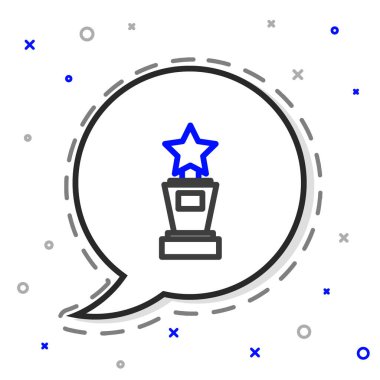 Beyaz arkaplanda çizgi ödülü ikonu izole edildi. Galibiyet ödülü sembolü. Şampiyonluk ya da yarışma kupası. Spor başarısı işareti. Renkli taslak konsepti. Vektör İllüstrasyonu