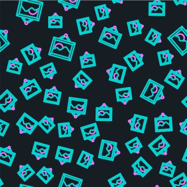 Çizgi Görüntü ikonu siyah arkaplanda izole edilmiş pürüzsüz desen. Vektör İllüstrasyonu