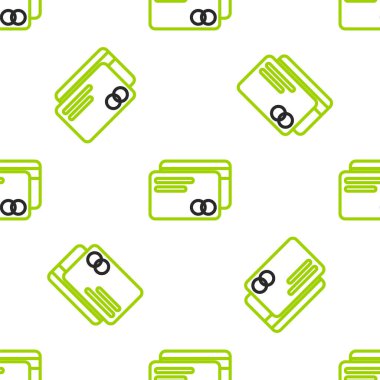 Çizgi kredi kartı simgesi beyaz arkaplanda kusursuz desen izole etti. Çevrimiçi ödeme. Nakit çekilmesi. Finansal operasyonlar. Alışveriş tabelası. Vektör İllüstrasyonu