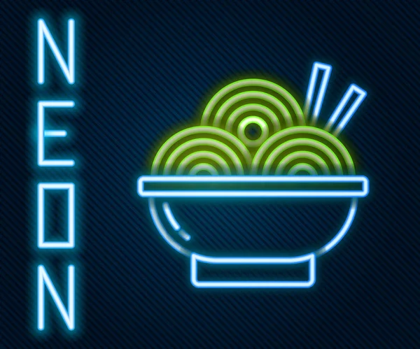 Siyah Arka Planda Parlayan Neon Hattı Asya Erişteleri Yemek Çubukları — Stok Vektör