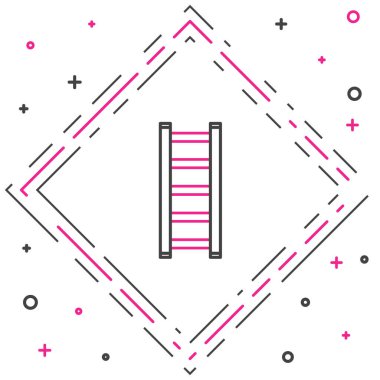 Beyaz arkaplanda çizgi yangın merdiveni simgesi izole edildi. Pompier merdiveni. İtfaiyeciler merdiveni sırıkla tırmanır. Renkli taslak konsepti. Vektör İllüstrasyonu