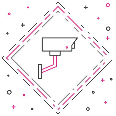 Güvenlik kamerası simgesi beyaz arkaplanda izole edildi. Renkli taslak konsepti. Vektör İllüstrasyonu