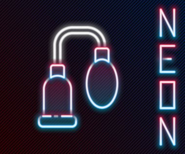 Glowing neon line Penis pump icon isolated on black background. Penis enlarger. Sex toy for men. Vacuum pump with a blower to increase the penis. Colorful outline concept. Vector Illustration