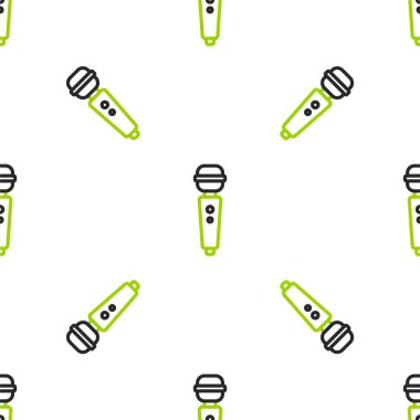 Line Dildo vibrator for sex games icon isolated seamless pattern on white background. Sex toy for adult. Vaginal exercise machines for intimate.  Vector Illustration