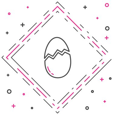 Kırık yumurta simgesi beyaz arkaplanda izole edilmiş. Mutlu Paskalyalar. Renkli taslak konsepti. Vektör İllüstrasyonu