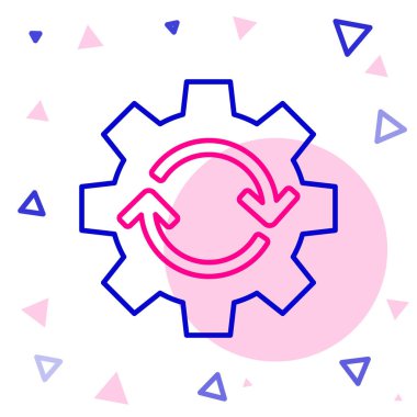 İş akışı konsepti simgesi olarak çizgi teçhizatı ve oklar beyaz arkaplanda izole edildi. Vites doldurma tabelası. Renkli taslak konsepti. Vektör İllüstrasyonu