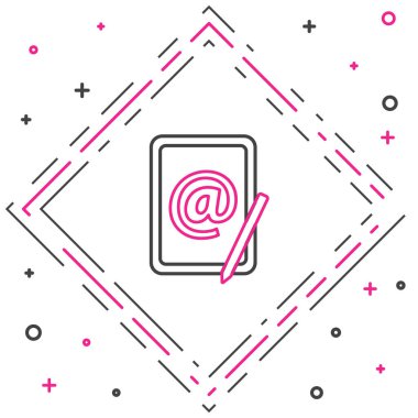 Satır Posta ve e- posta simgesi beyaz arkaplanda izole edildi. Zarf sembolü e-postası. E- posta kodu. Renkli taslak konsepti. Vektör İllüstrasyonu