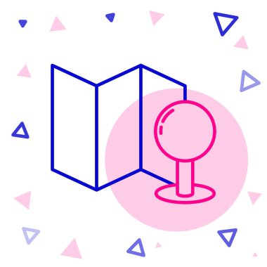 Beyaz arkaplanda izole edilmiş iğne simgesiyle çizilmiş çizgi haritası. Renkli taslak konsepti. Vektör İllüstrasyonu