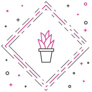 Çömlek simgesindeki Çizgi Tesisi beyaz arkaplanda izole edildi. Tencerede yetişen bir bitki. Saksı bitkisi işareti. Renkli taslak konsepti. Vektör İllüstrasyonu