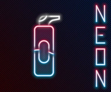 Saç spreyi, deodorant, terleme önleyici ikon için siyah arka planda parlayan neon hattı spreyi. Renkli taslak konsepti. Vektör İllüstrasyonu