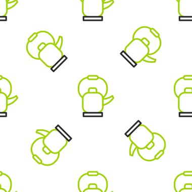 Kabza simgesine sahip çizgi çaydanlığı beyaz arka planda izole edilmiş. Çaydanlık ikonu. Vektör İllüstrasyonu