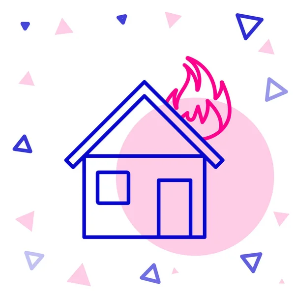 Line Fire Brennenden Haus Symbol Isoliert Auf Weißem Hintergrund Buntes — Stockvektor