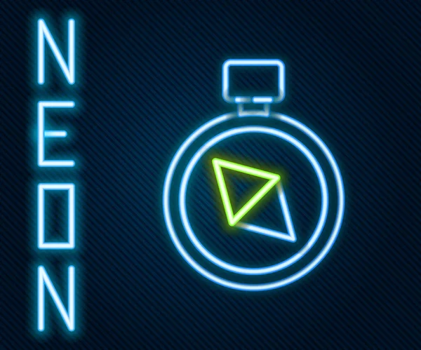 Világító Neon Vonal Iránytű Ikon Elszigetelt Fekete Háttérrel Windrose Navigációs — Stock Vector