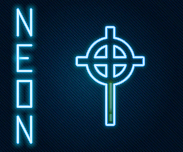 Linha Néon Brilhante Ícone Cruz Cristã Isolado Fundo Preto Cruzamento — Vetor de Stock