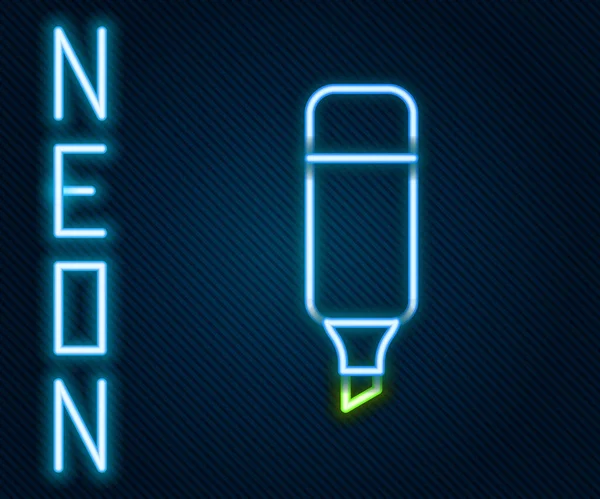 Zářící Neonová Čára Ikona Značkovacího Pera Izolovaná Černém Pozadí Barevný — Stockový vektor