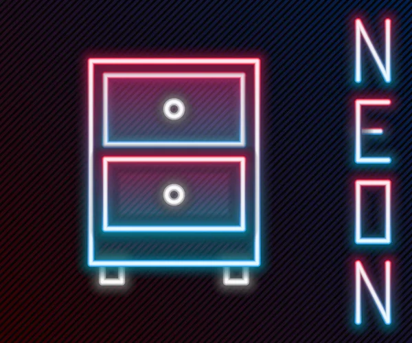 Ragyogó Neon Vonal Drawer Dokumentumok Ikon Elszigetelt Fekete Háttérrel Archív — Stock Vector