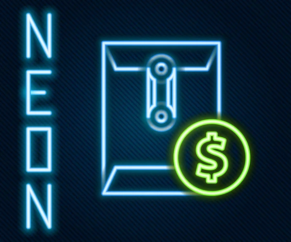Zářící Neonová Čára Obálka Symbolem Mince Dolar Ikona Izolované Černém — Stockový vektor