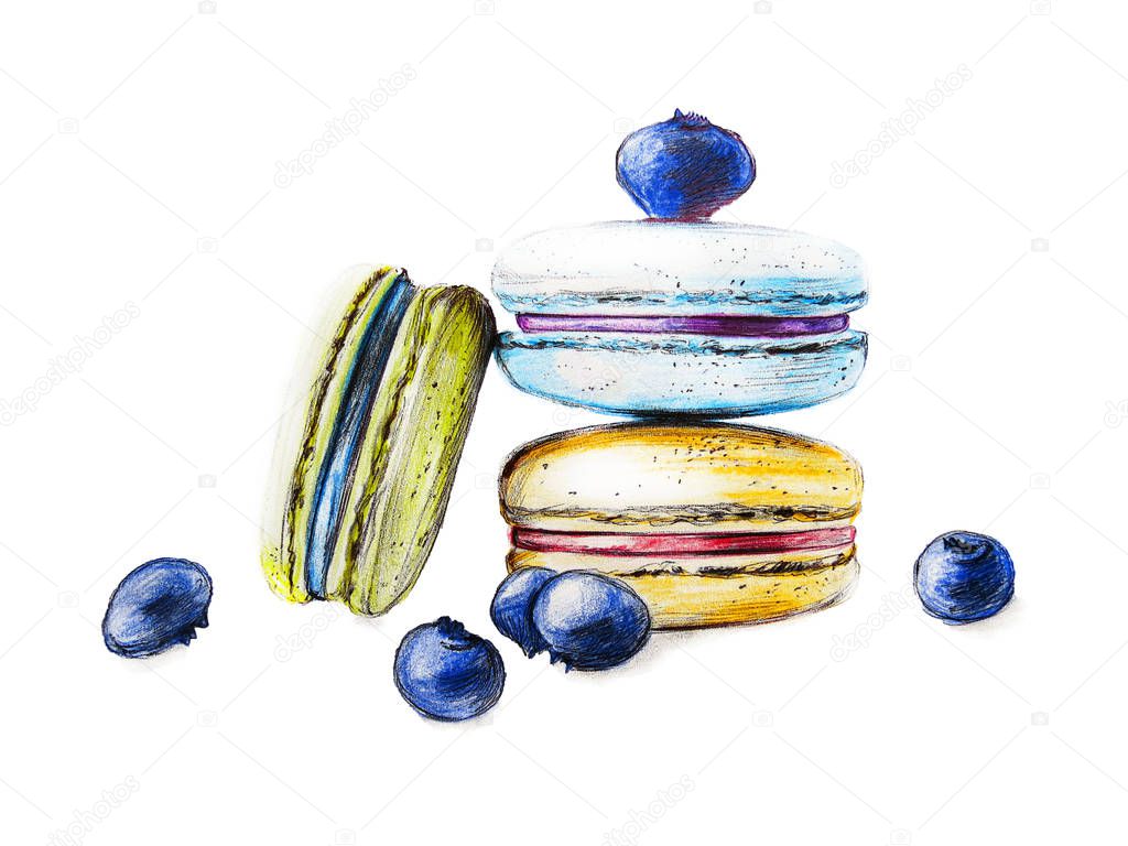  Illustration of hand painted colorful macarons 