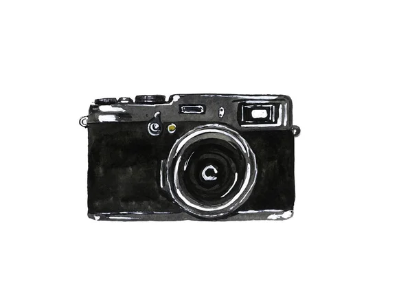 Telecamera ad acquerello disegnata a mano su sfondo bianco — Foto Stock