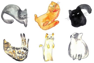 Warercolor fırça kediler resimde beyaz arka plan üzerinde ayarla