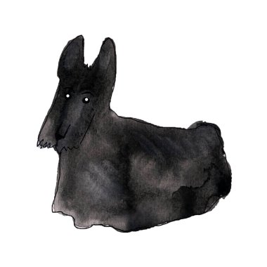 Beyaz zemin üzerine suluboya köpek siluet. 