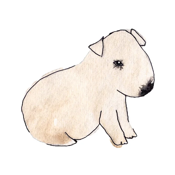 Ładny pies akwarela sylwetka na białym tle. — Zdjęcie stockowe
