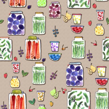 Farklı kavanoz ile sulu boya çizim ile Seamless Modeli