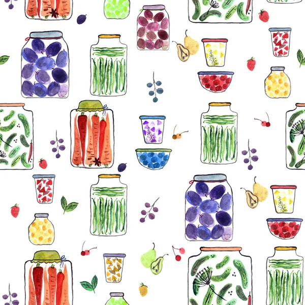 Farklı kavanoz ile sulu boya çizim ile Seamless Modeli