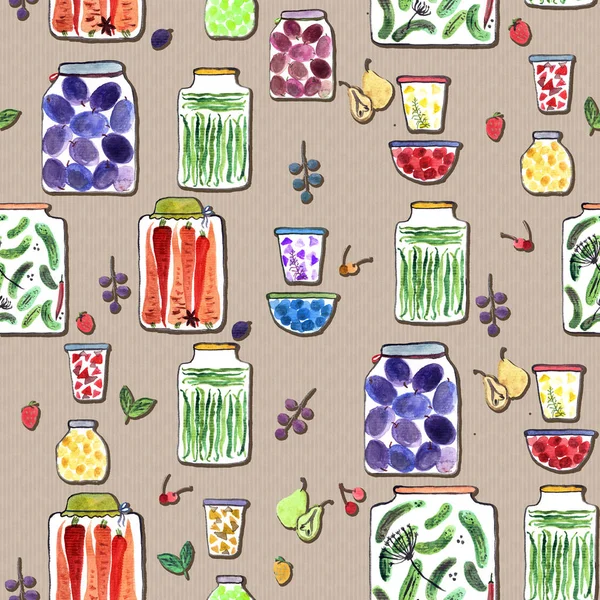 Farklı kavanoz ile sulu boya çizim ile Seamless Modeli