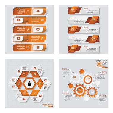 4 turuncu renk şablonu/grafik veya Web sitesi düzeni topluluğu. Vektör arka plan.