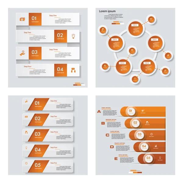 Collezione di 4 modelli di colore arancione / grafica o layout del sito web. Sfondo vettoriale . — Vettoriale Stock