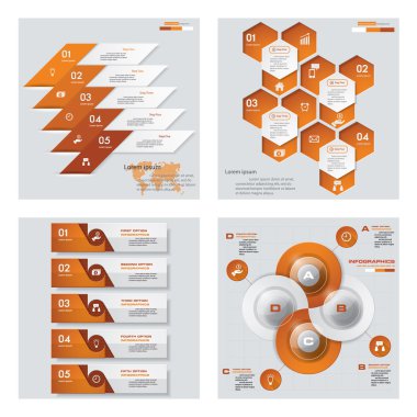 4 turuncu renk şablonu/grafik veya Web sitesi düzeni topluluğu. Vektör arka plan.