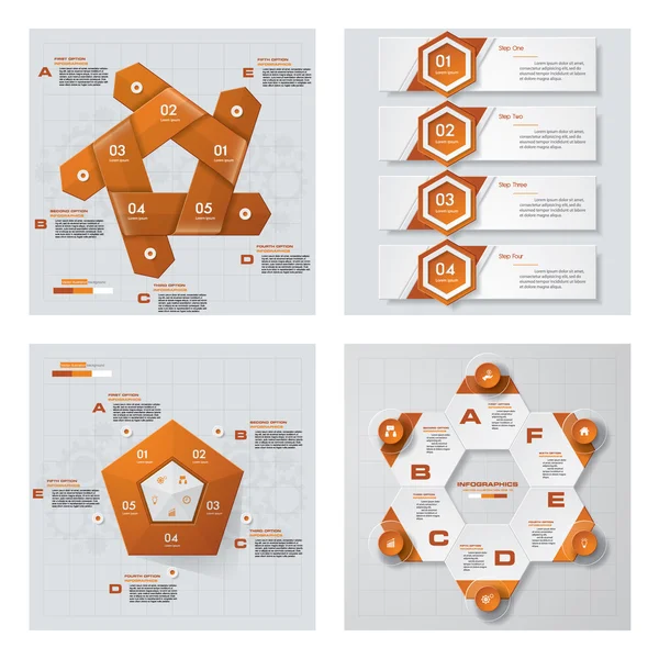 4 turuncu renk şablonu/grafik veya Web sitesi düzeni topluluğu. Vektör arka plan. — Stok Vektör