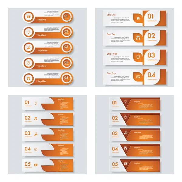 Colección de 4 plantillas de color naranja / diseño gráfico o sitio web. Fondo vectorial . — Vector de stock