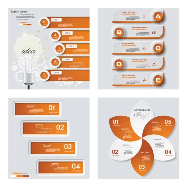 Collection of 4 orange color template / graphic or website layout. Векторный фон . — стоковый вектор