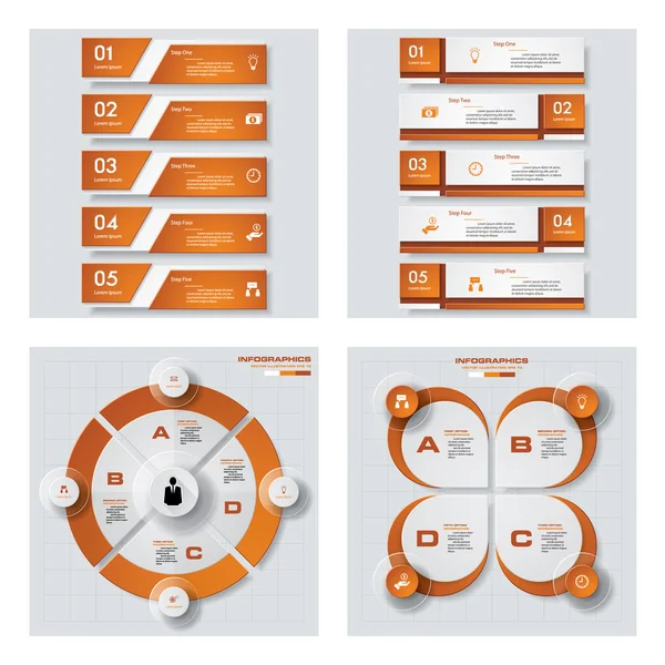 Samling av 4 orange färg mall/grafisk eller webbplats layout. Vector bakgrund. — Stock vektor