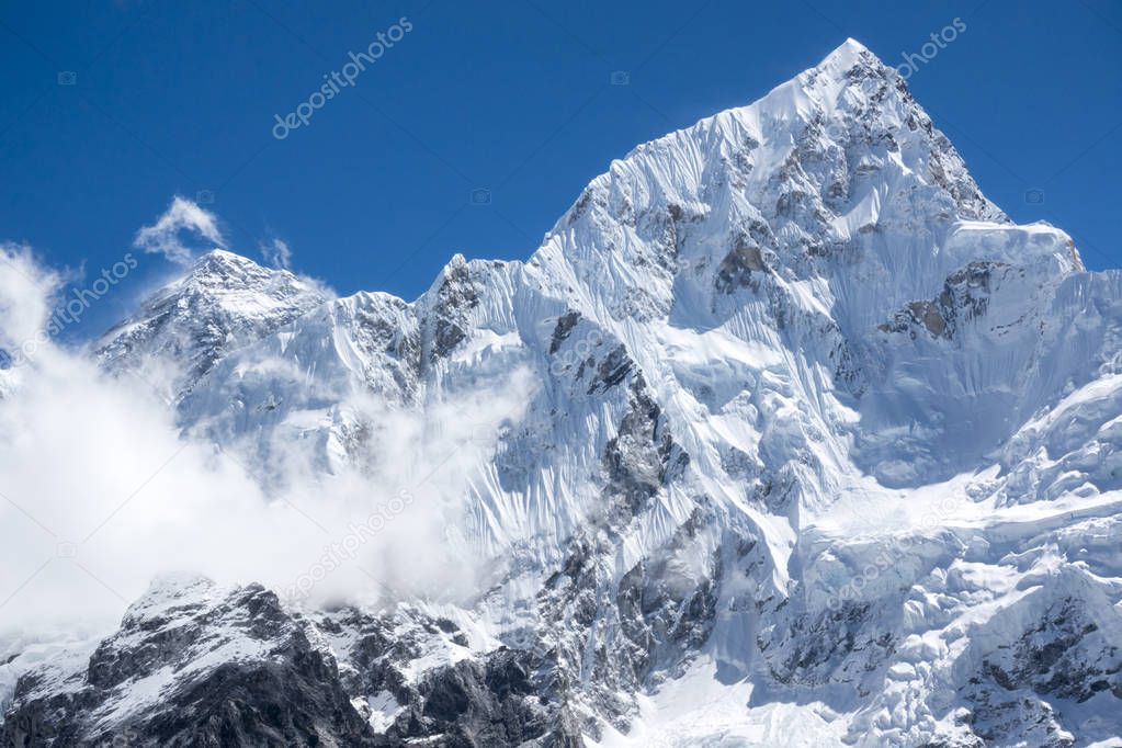 closed up view of Everest and Lhotse peak from Gorak Shep. During the way to Everest base camp.