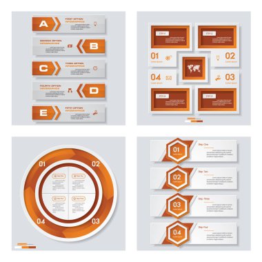 4 turuncu renk şablonu/grafik veya Web sitesi düzeni topluluğu. Vektör arka plan