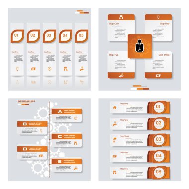 4 turuncu renk şablonu/grafik veya Web sitesi düzeni topluluğu. Vektör arka plan