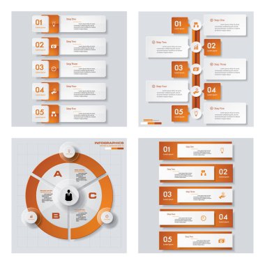 4 turuncu renk şablonu/grafik veya Web sitesi düzeni topluluğu. Vektör arka plan